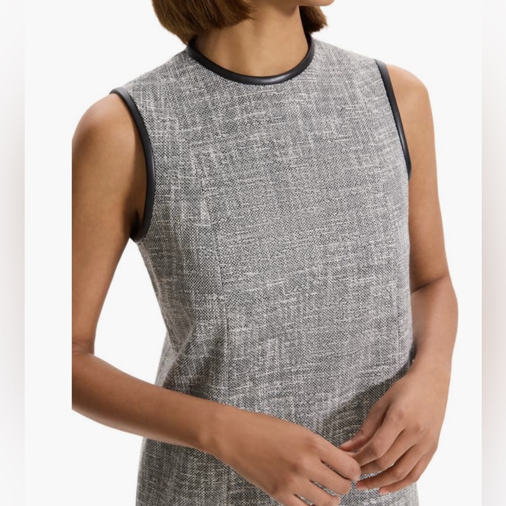 THEORY SLEEVELESS COTTON BLEND TWEED SHIFT MINIDRESS various sizes black/white - Picture 4 of 6